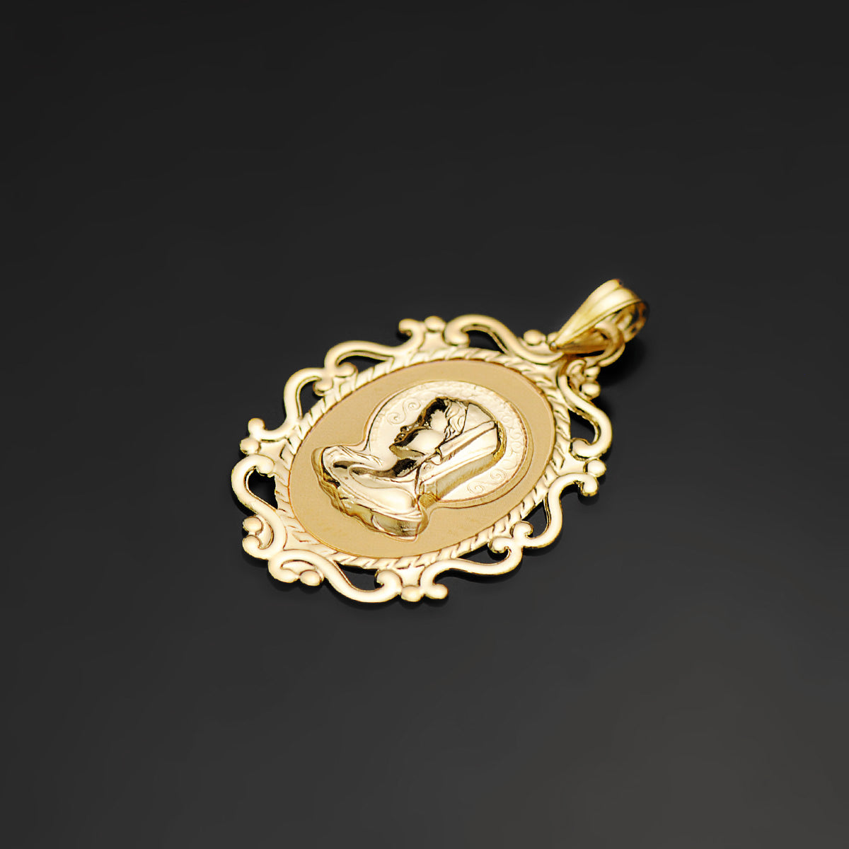 18K Médaille Vierge Bord Filigrane en Or Jaune 31X21MM