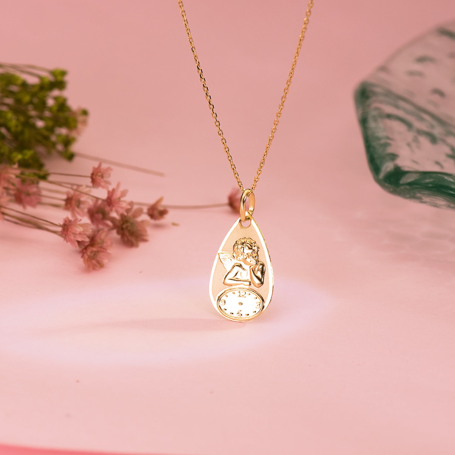 Médaille Goutte Angelito Burlon 18K avec Horloge Brillante et Mat 19X11 mm