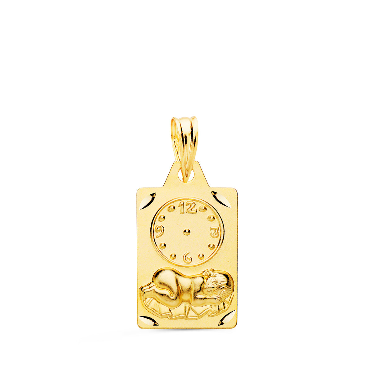Médaille de Lenfant de Lheure en Or Jaune 18K Rectangle avec Horloge Sculptée 19X11 mm