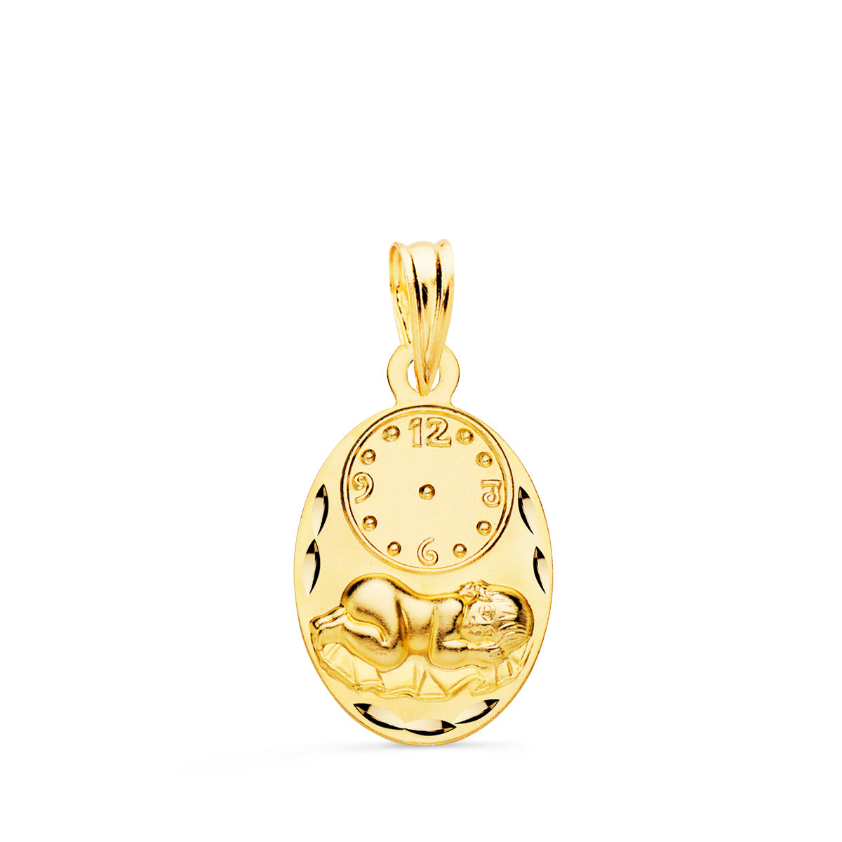 9K sárga arany angyal érem órával 19x12 mm