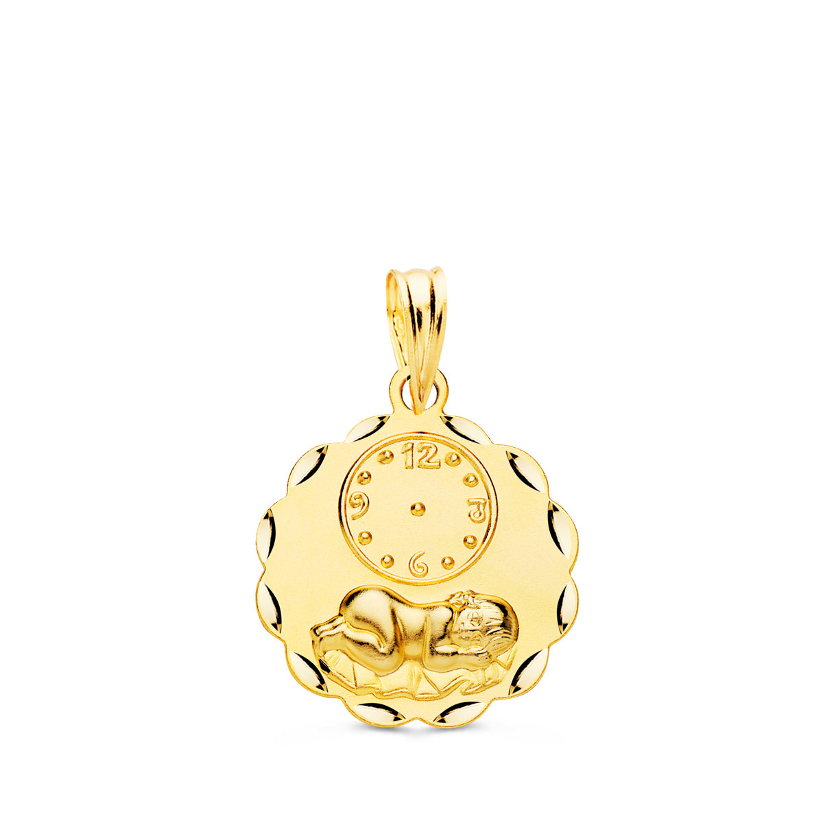 Médaille Ronde de Lenfant de Lheure en Or Jaune 18K avec Gravure de Montre 16 mm