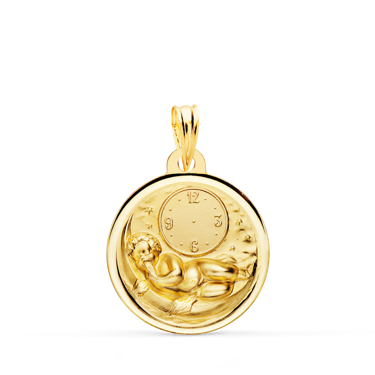 Montre en Or Jaune 18K Médaille Enfant de Lheure sur Lune avec Lunette Sertie de 18 mm