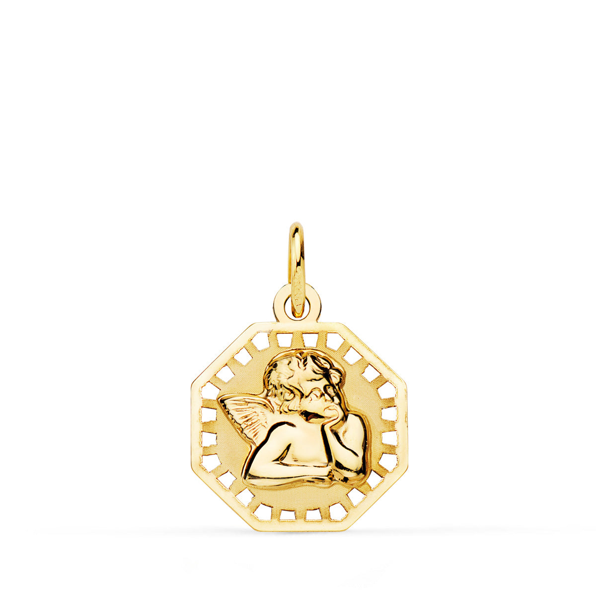 Médaille en Or Jaune 18K Octogonale Ange Moqueur 14X14 mm
