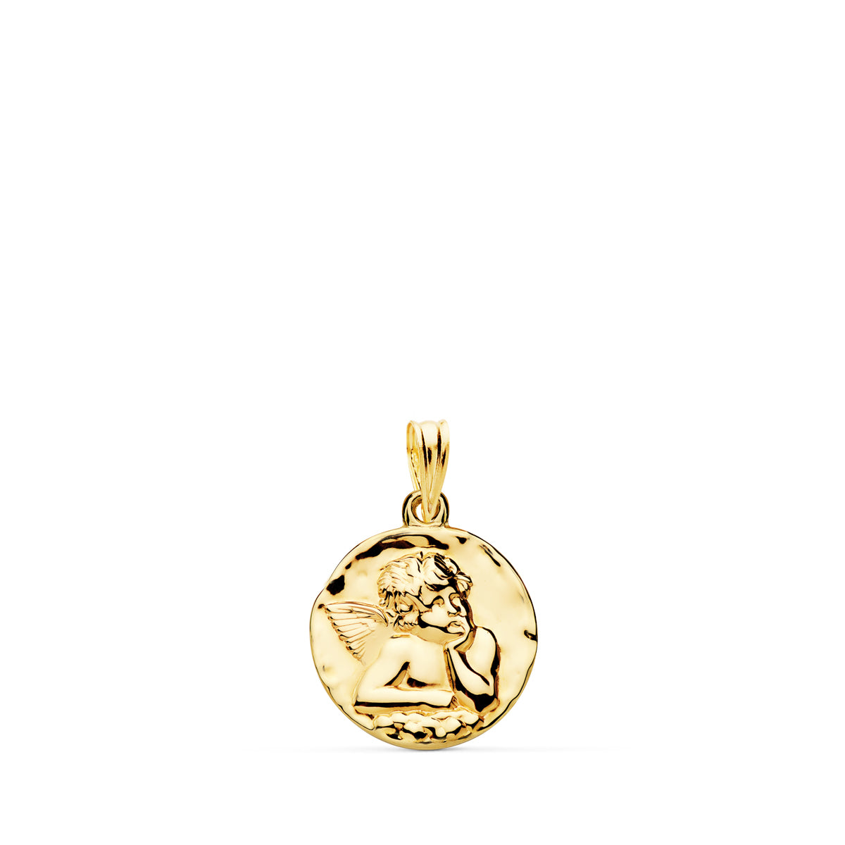 Médaille en Or Jaune 18K Ange Burlon Pailleté 14 mm
