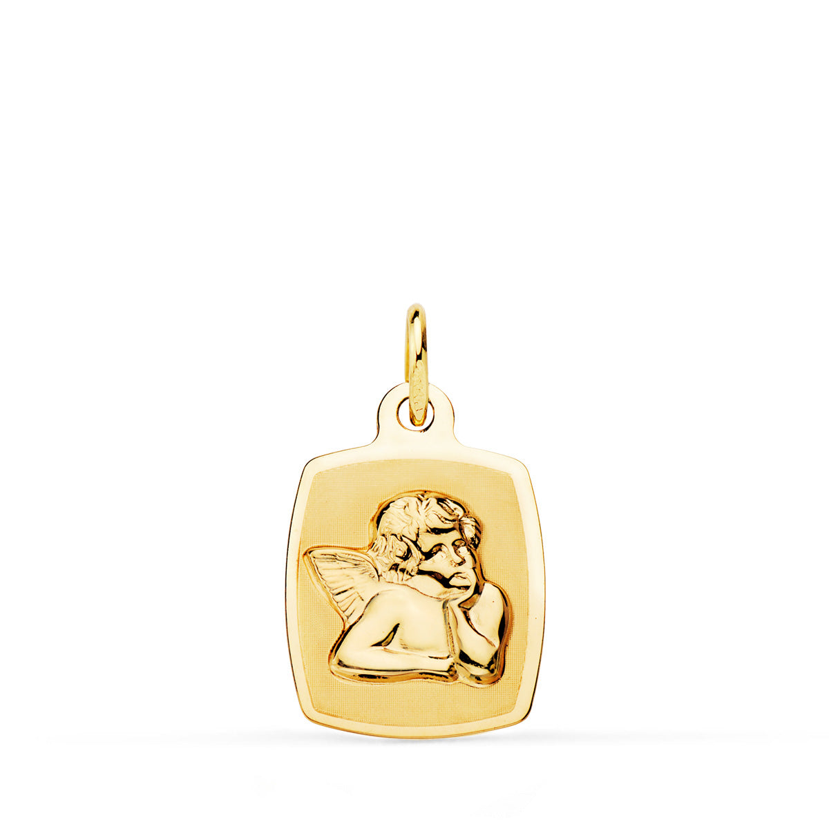 Médaille en Or Jaune 18K Tonneau Ange Moqueur Brillant et Mat 19X13 mm