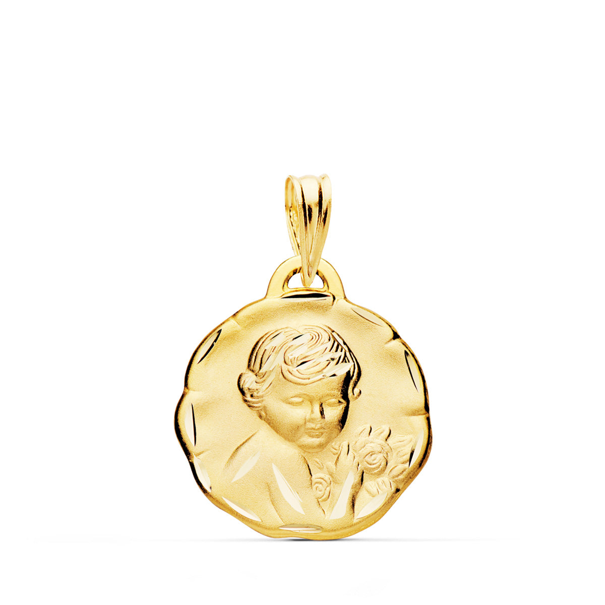 Médaille Ange Chérubin Sculpté en Or Jaune 18K 19 mm