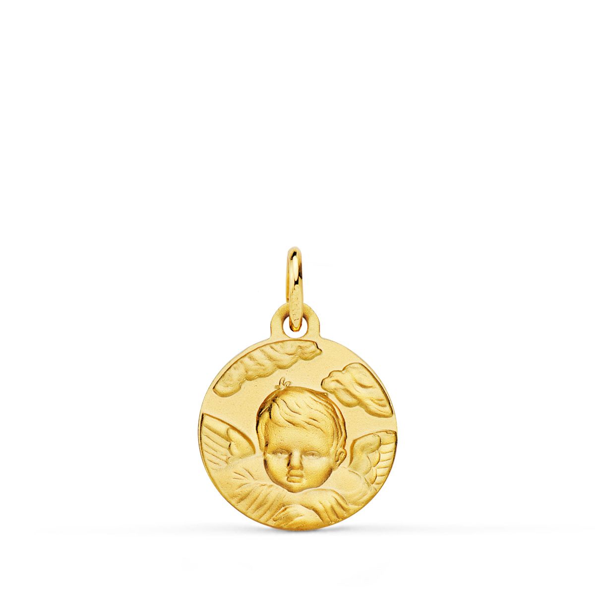 18K Médaille Or Jaune Ange Enfant 14 mm