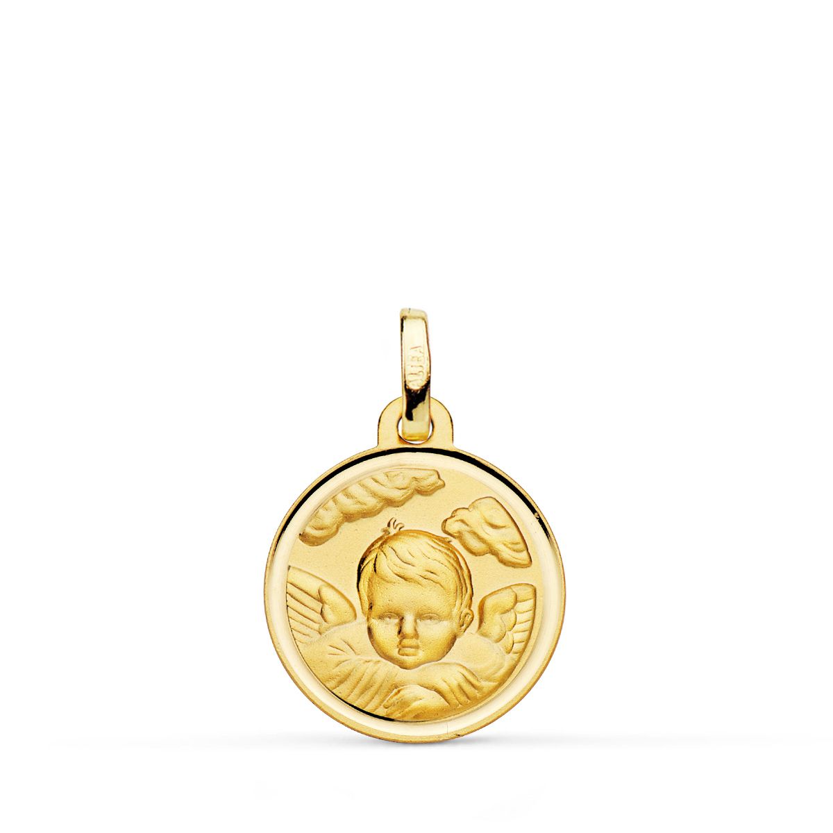 18K Médaille en Or Jaune Ange Bapteme 16 mm