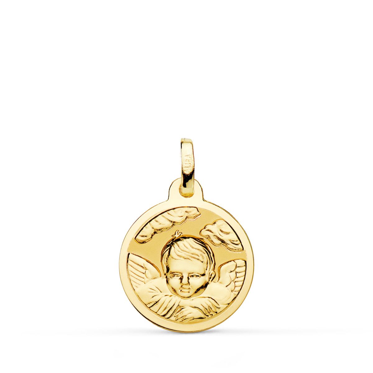 18K Médaille Or Jaune Ange Nuage 16 mm
