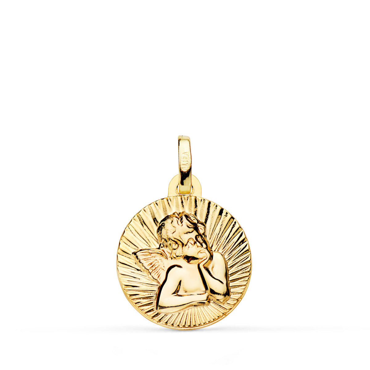 Médaille en Or Jaune 18K Ange Moqueur Strié en Brillant 14 mm