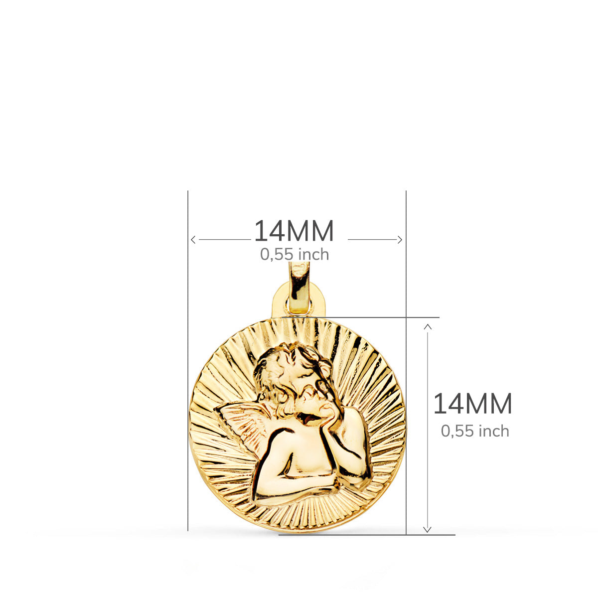 Médaille en Or Jaune 18K Ange Moqueur Strié en Brillant 14 mm