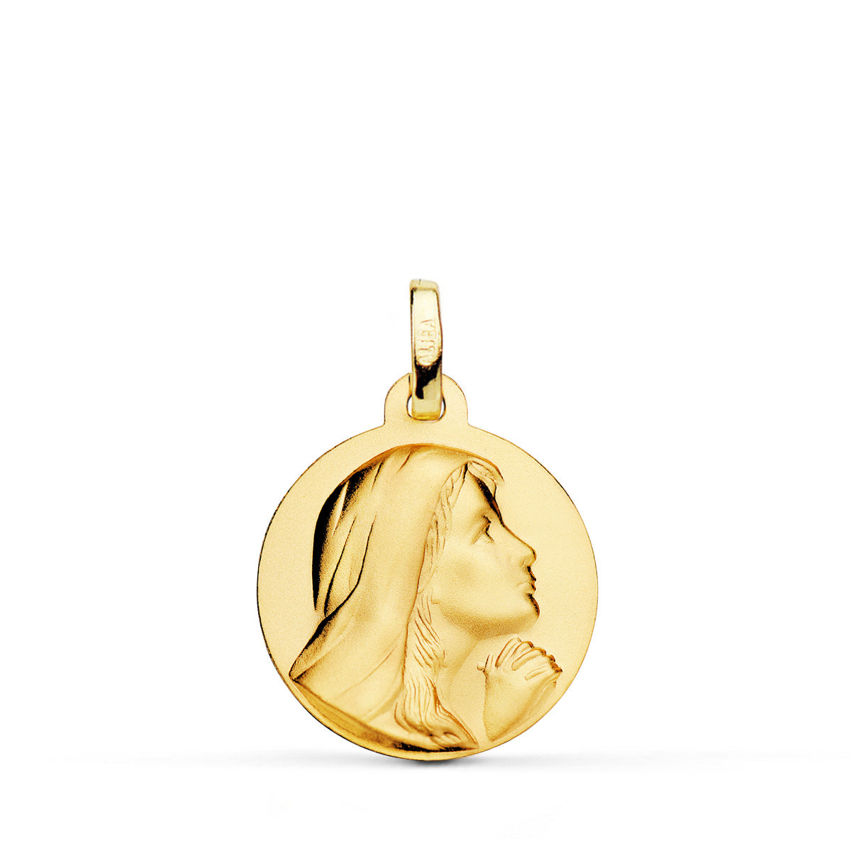 18K Médaille Effet Sablée Vierge Servante du Seigneur 18 mm