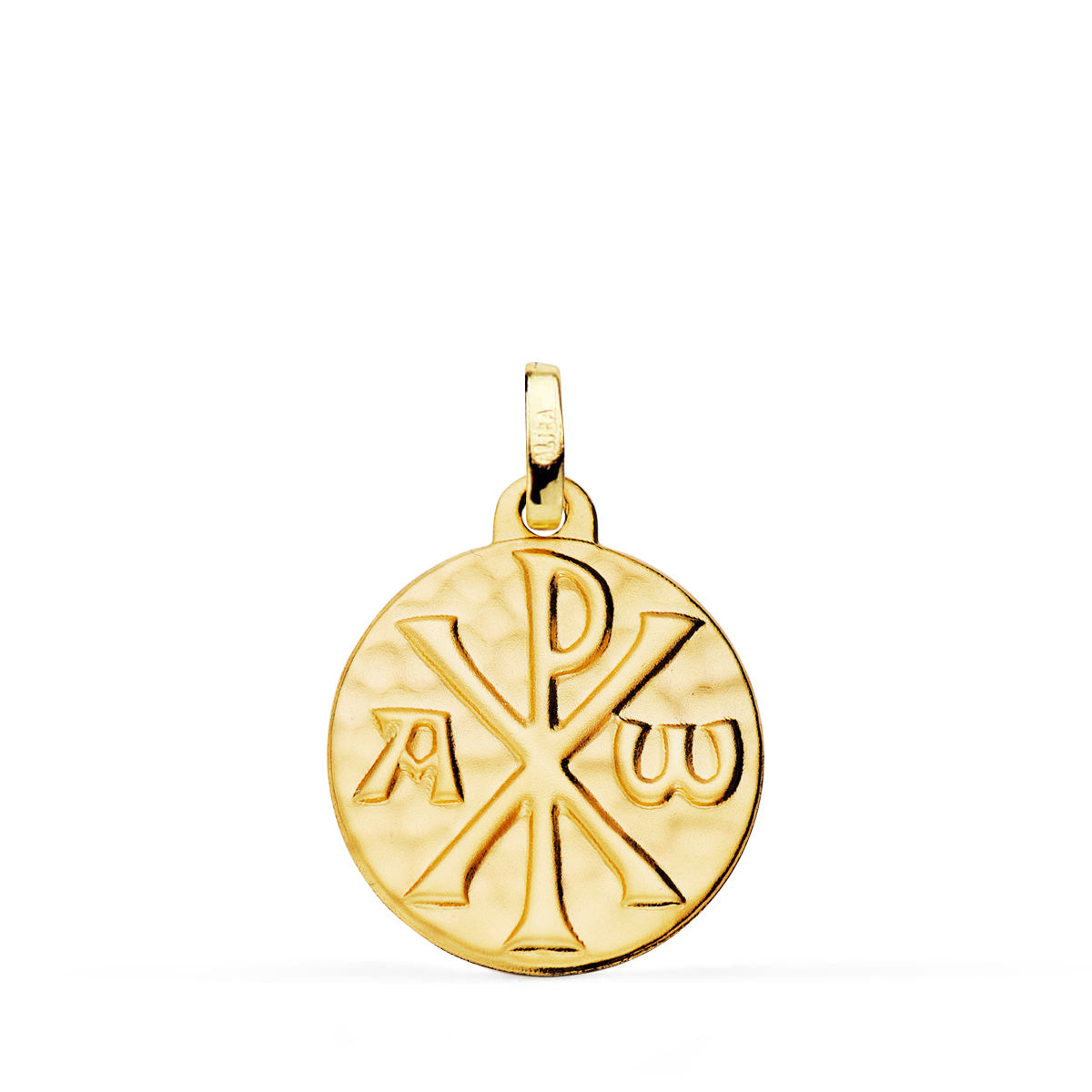 18K Médaille Symbole du Chrisme Martele en Or Jaune 18MM