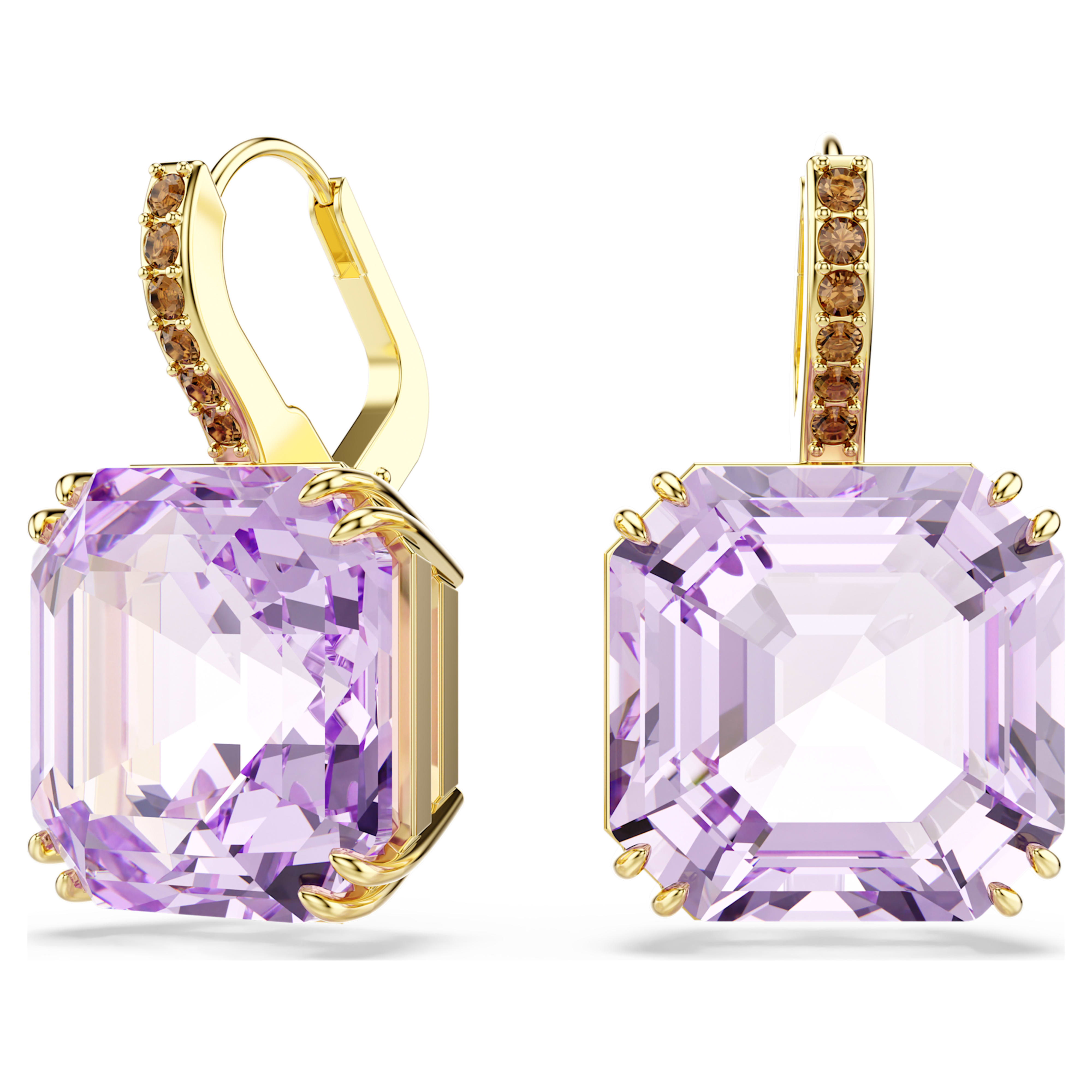 Boucles d'oreilles Swarovski - Millenia - Carré - Violet & Doré