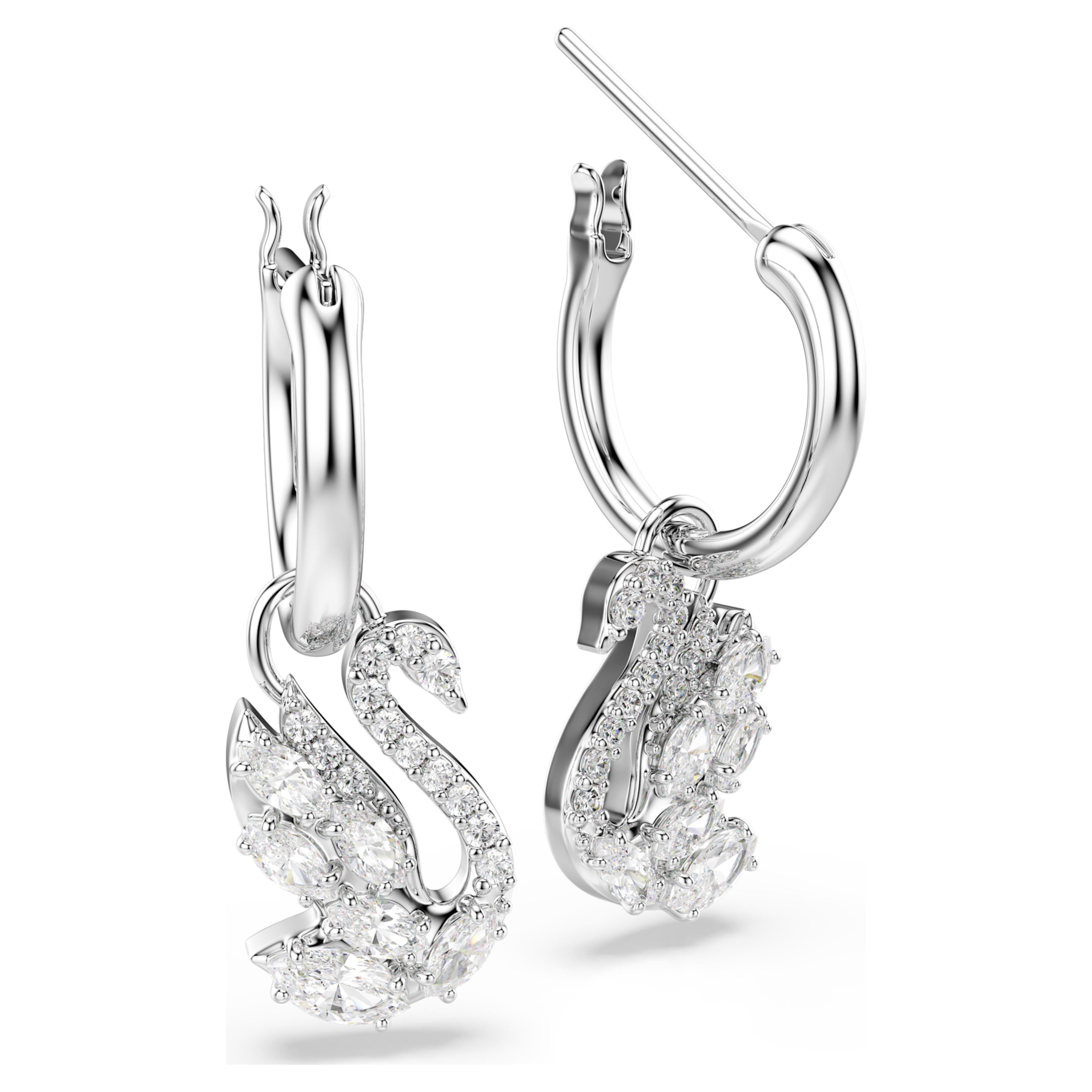 Boucles d'oreilles Swarovski - Swan Pave - Mini Créoles - Blanc & Argenté vue 3