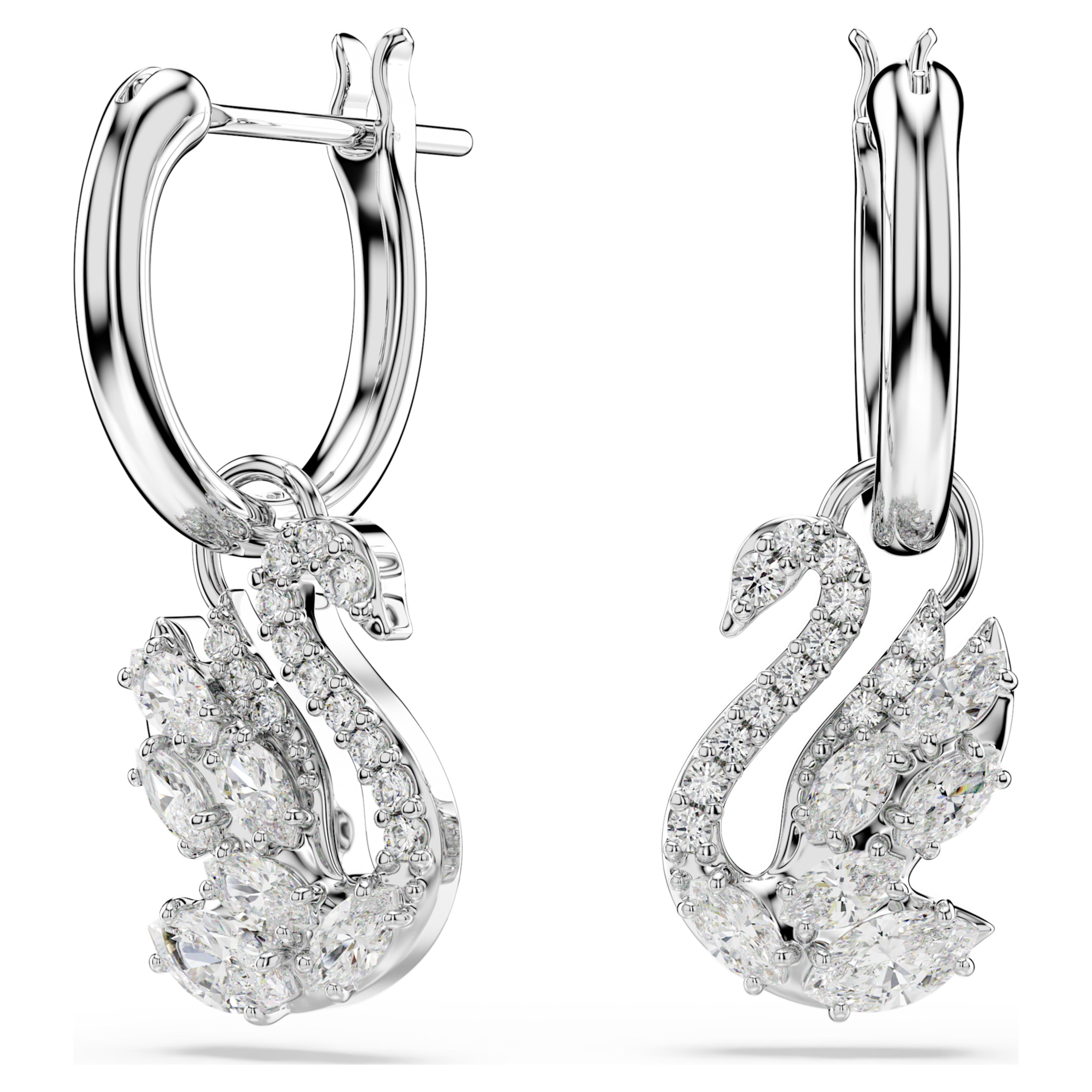 Boucles d'oreilles Swarovski - Swan Pave - Mini Créoles - Blanc & Argenté