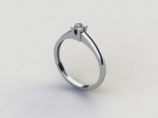 18K Bague en Or Blanc et Diamant 0.100 Cts. G-VS2