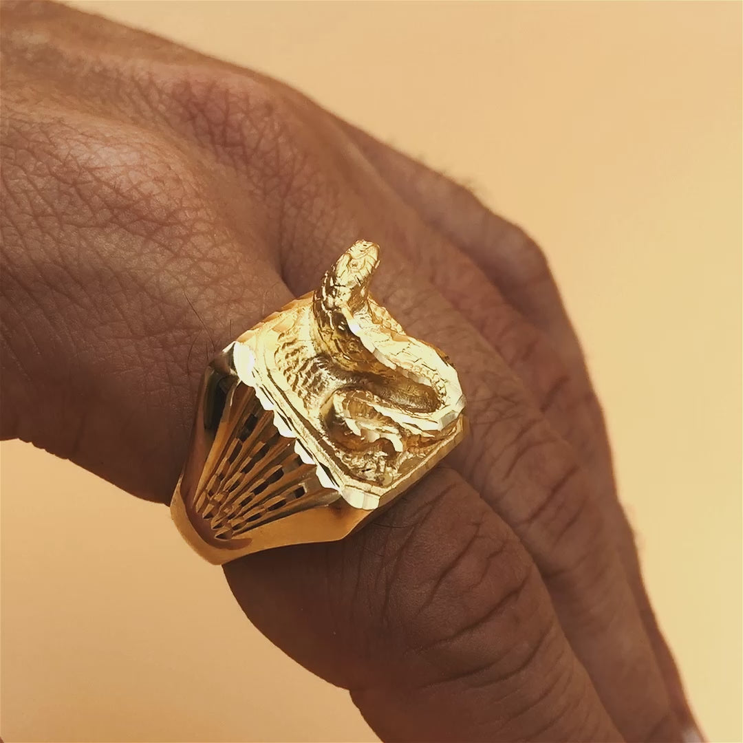18K Chevalière Serpent en Or Jaune 20X20 mm