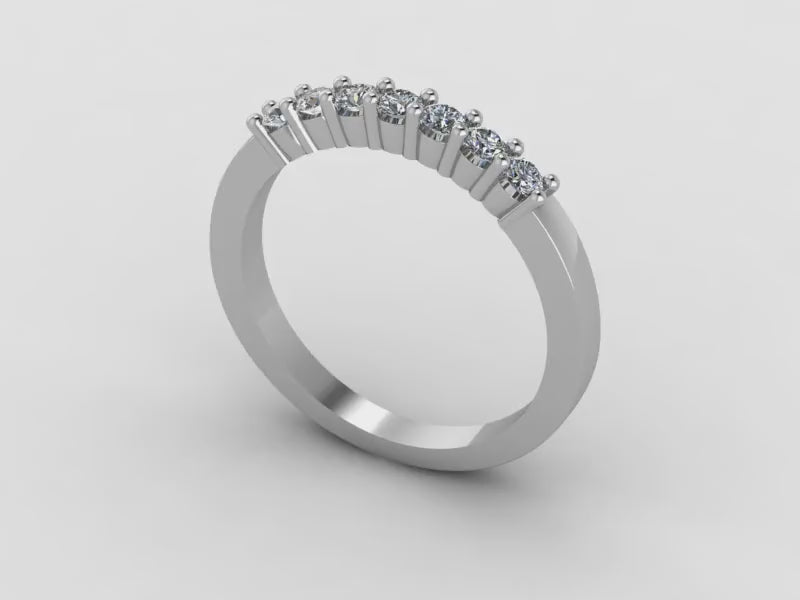 Bague en Or Blanc 18K avec 7 Diamants Taille Brillant 0.40 Ct G-VS2 Largeur : 2.4MM