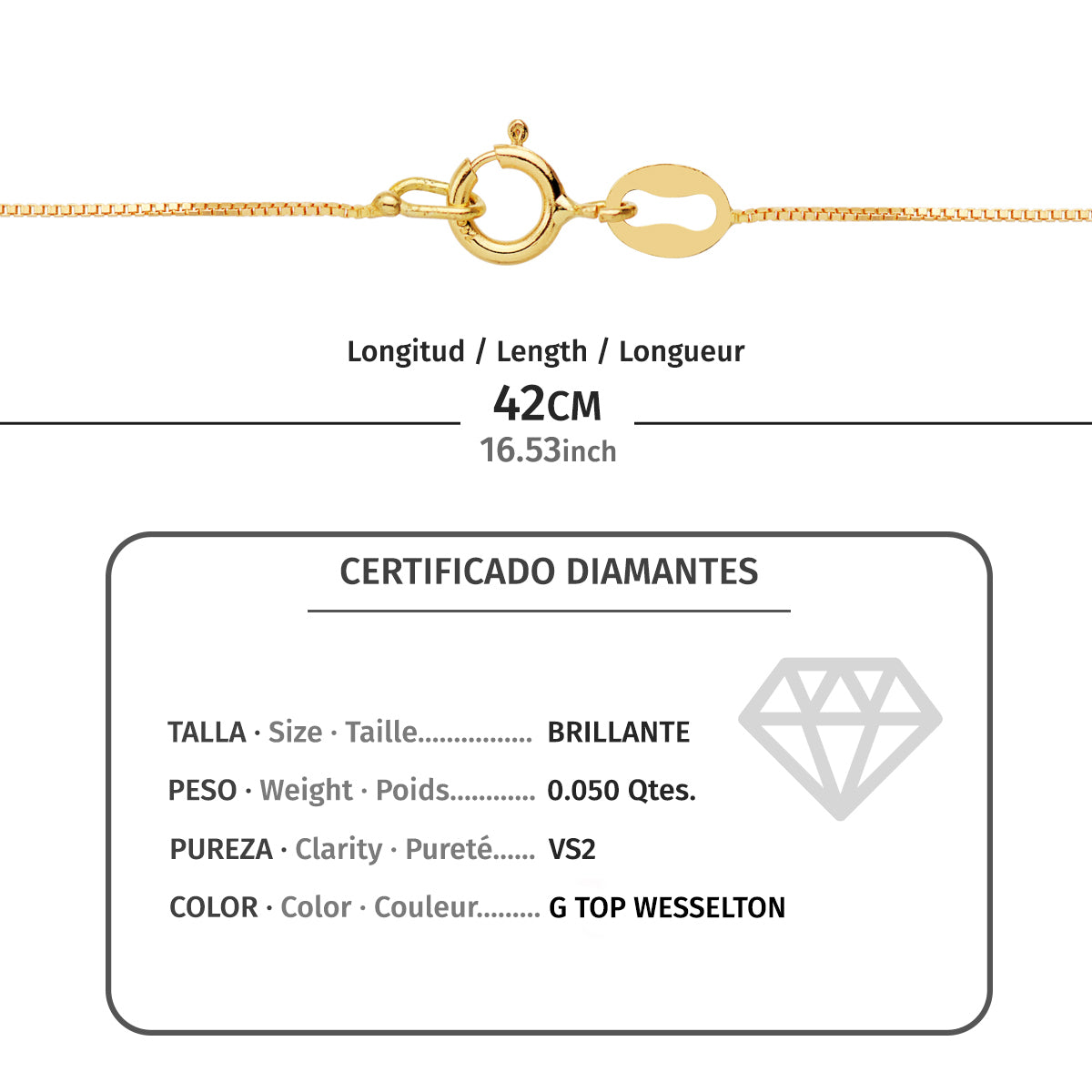 Choker en Or Jaune 18K Étoile 6X6MM Diamant Lab 0,050 Ct G-VS2 Chaîne 42CM