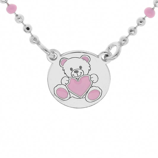 Pink Bear - Silver - Necklace