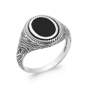 Black Agate - Silver - Signet ring
