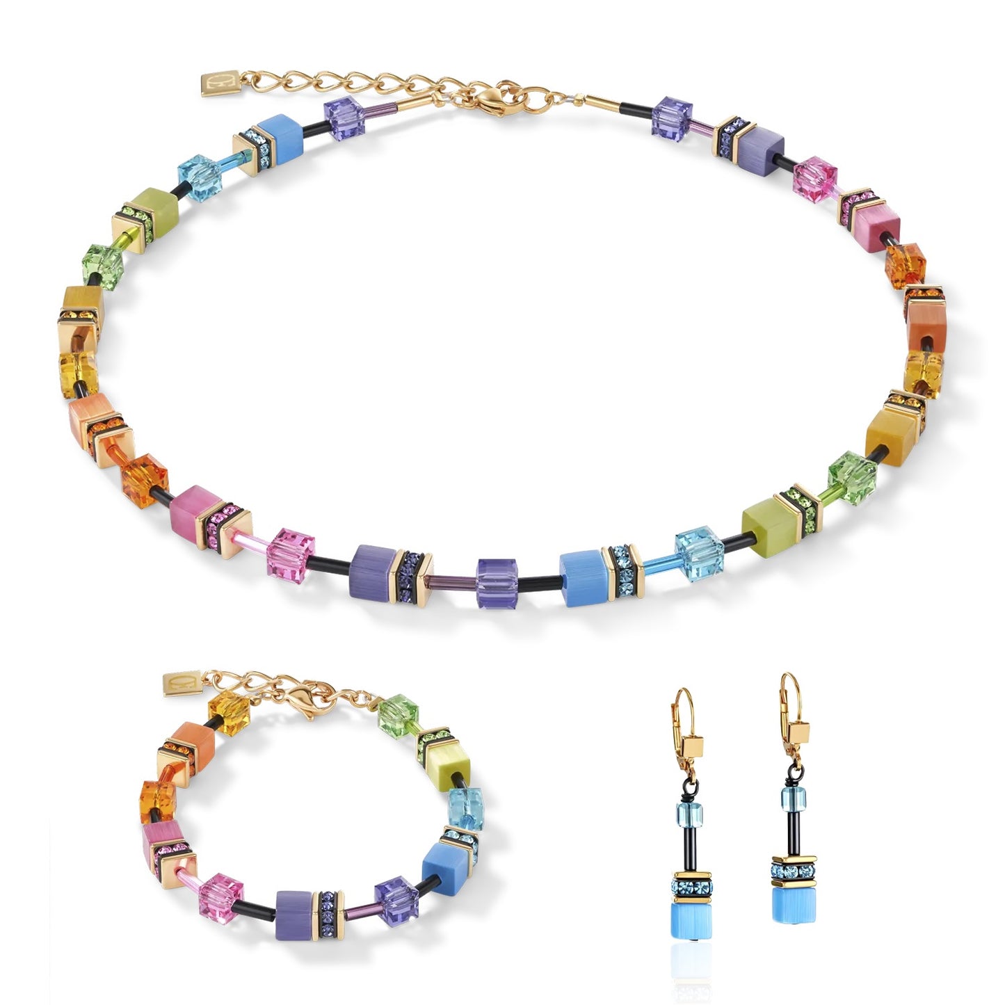 Collection 2838 - Multicolor Rainbow Gold - Earrings - Cœur de Lion