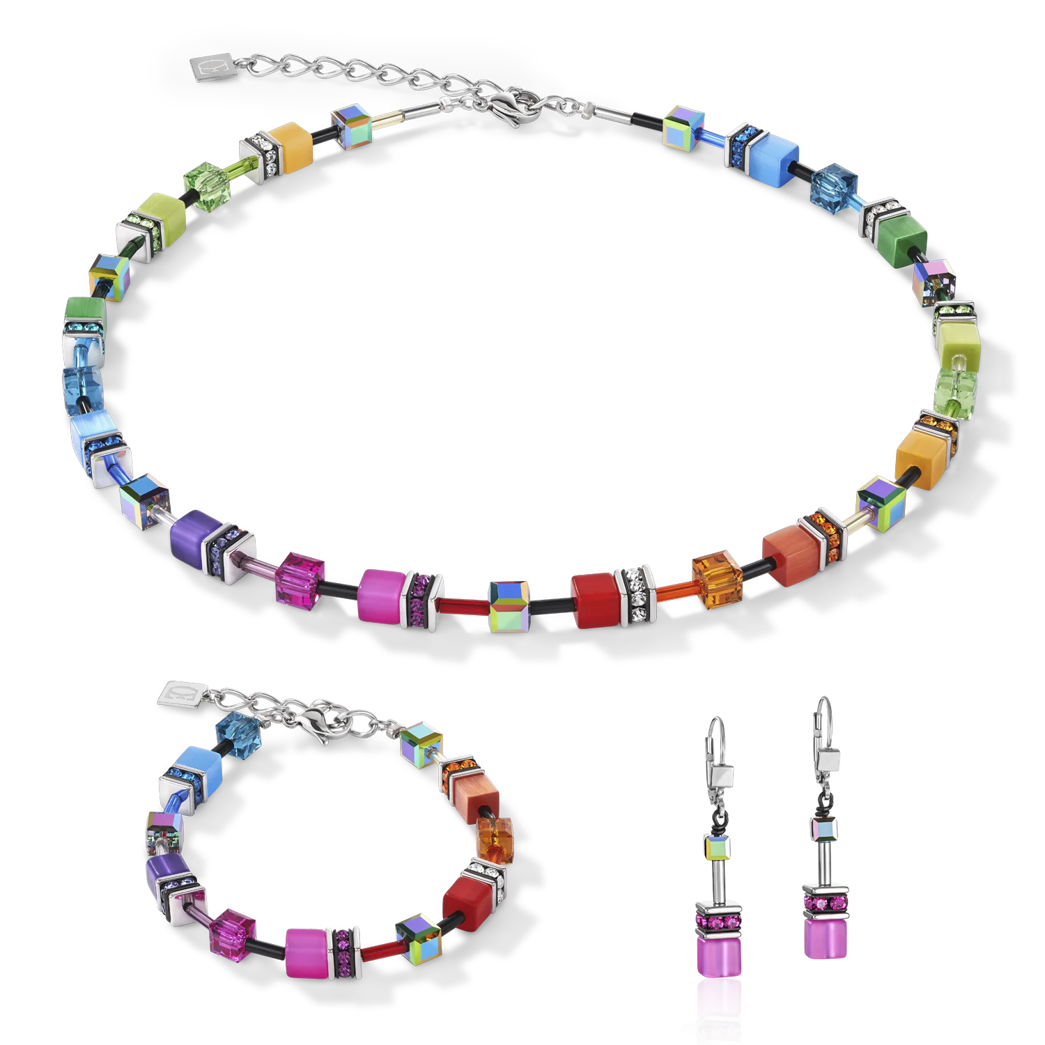 Collection 2838 - Multicolor Rainbow Silver - Earrings - Cœur de Lion