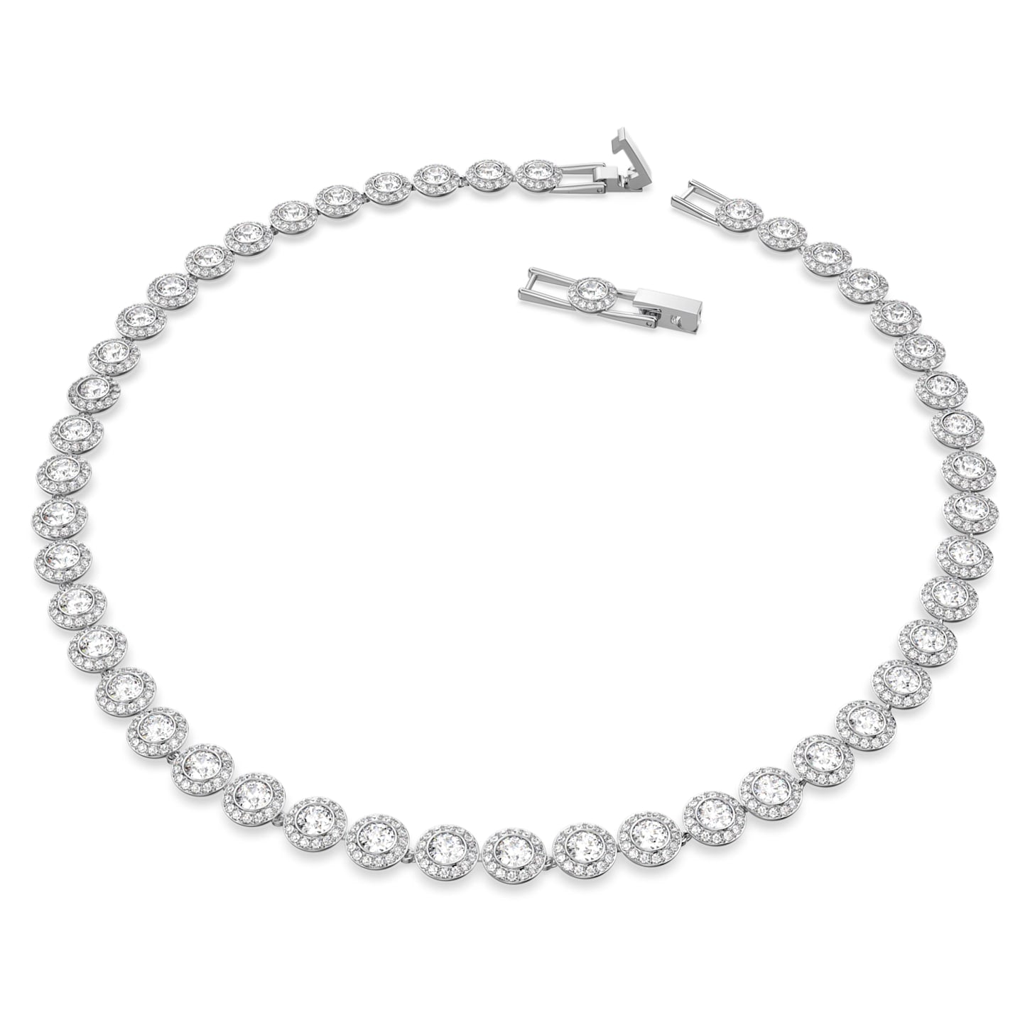 Angelic - Rund - Weißes Silber - Halskette - Swarovski