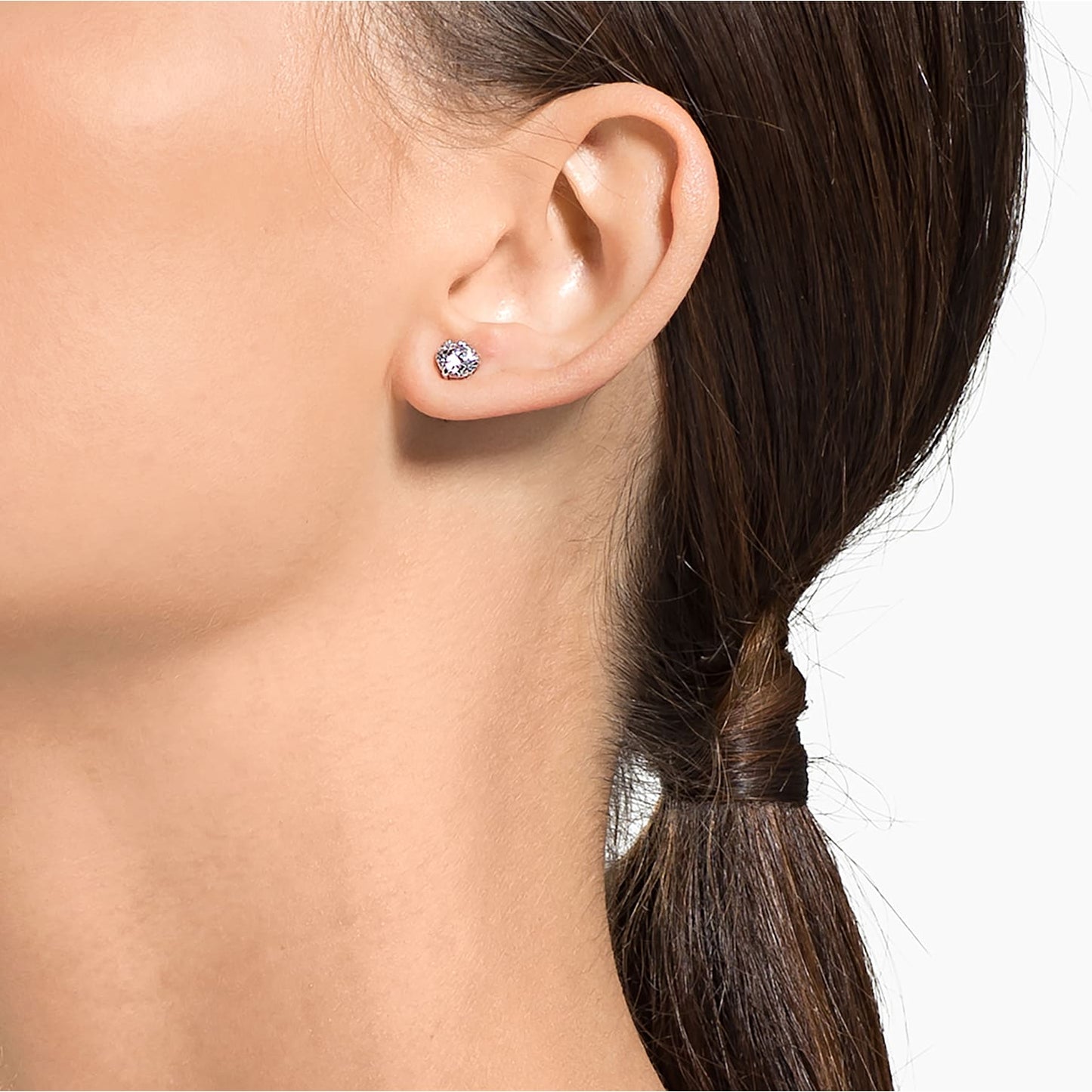 Attract - White Silver - Round - Stud Earrings - Swarovski