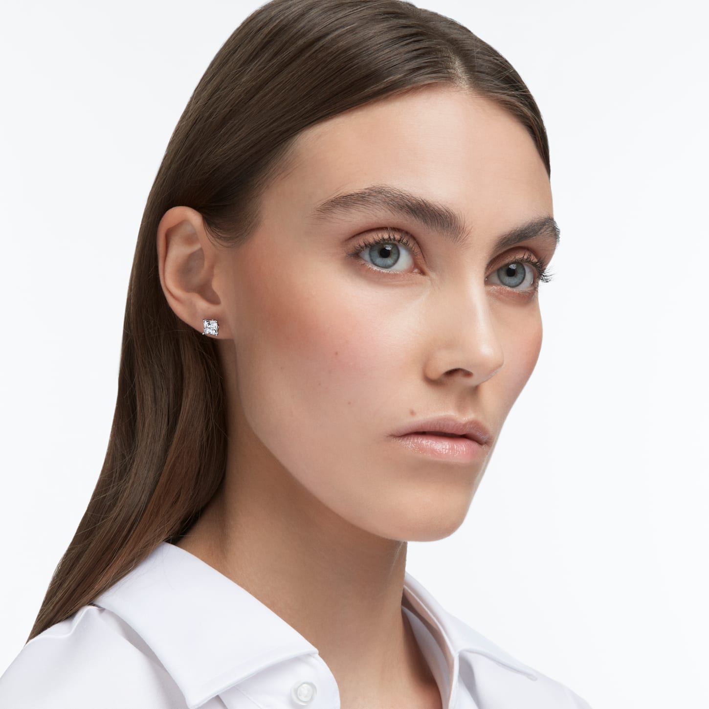 Attract - White Silver - Square - Stud earrings - Swarovski