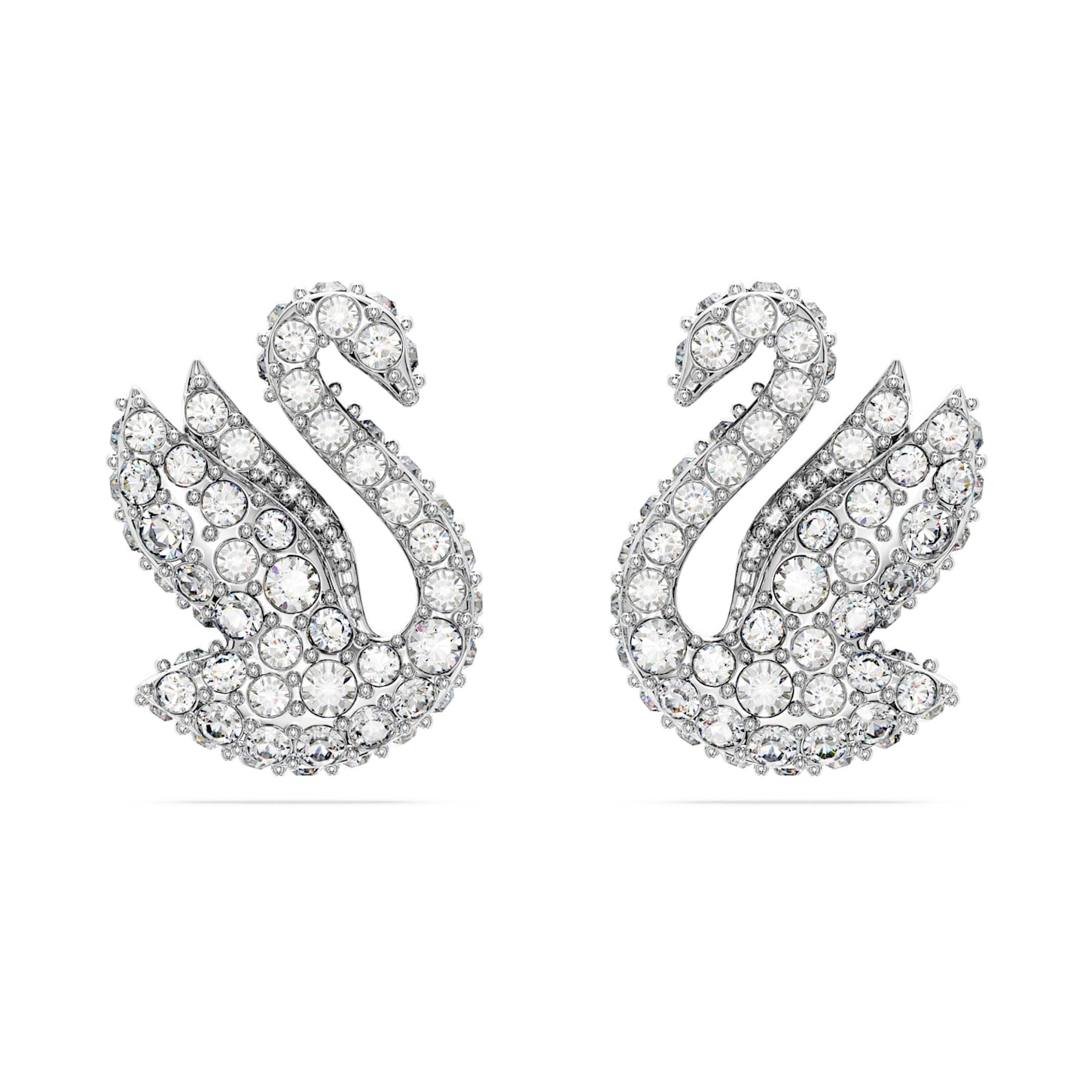 Iconic Swan - White Silver - Stud earrings - Swarovski