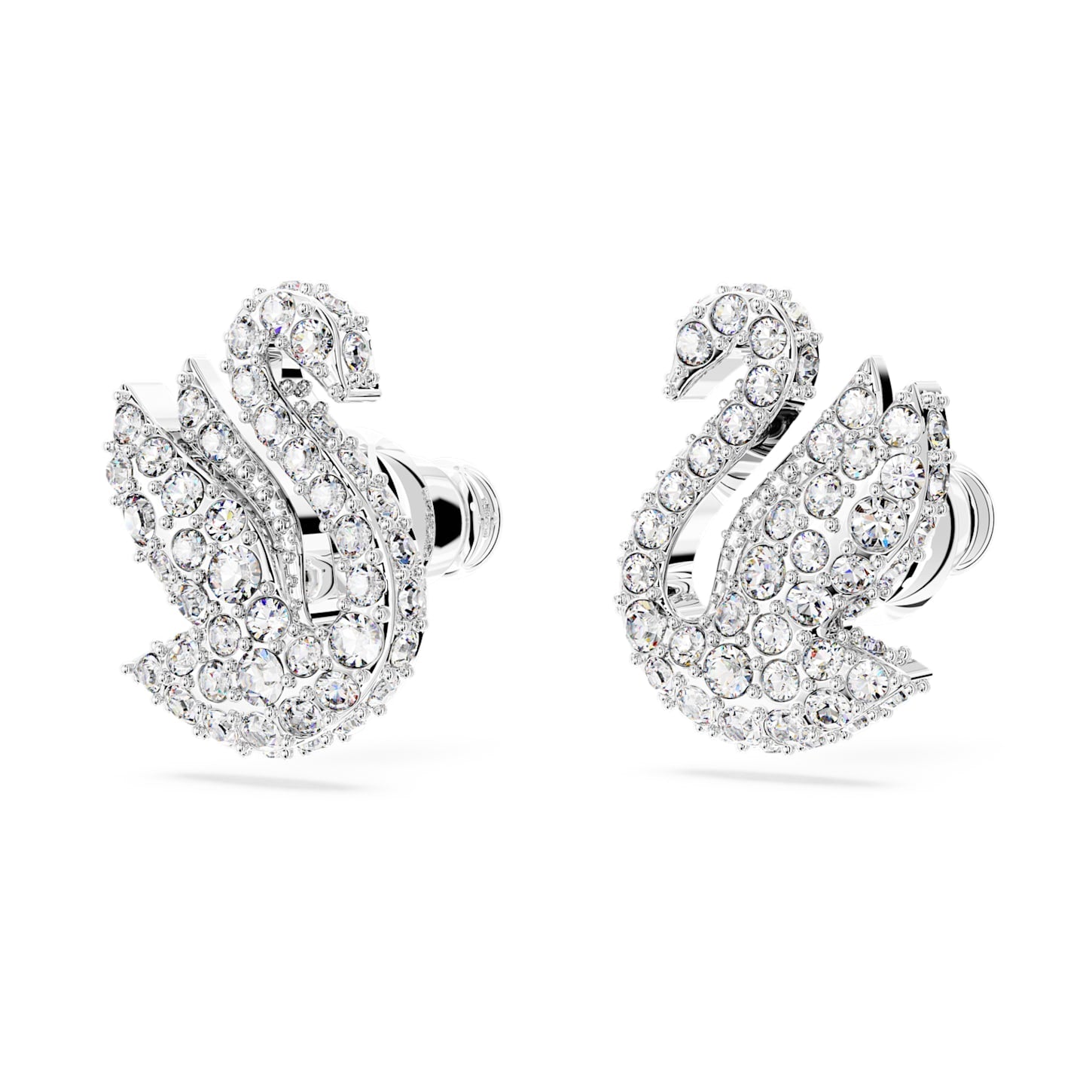 Iconic Swan - White Silver - Stud earrings - Swarovski