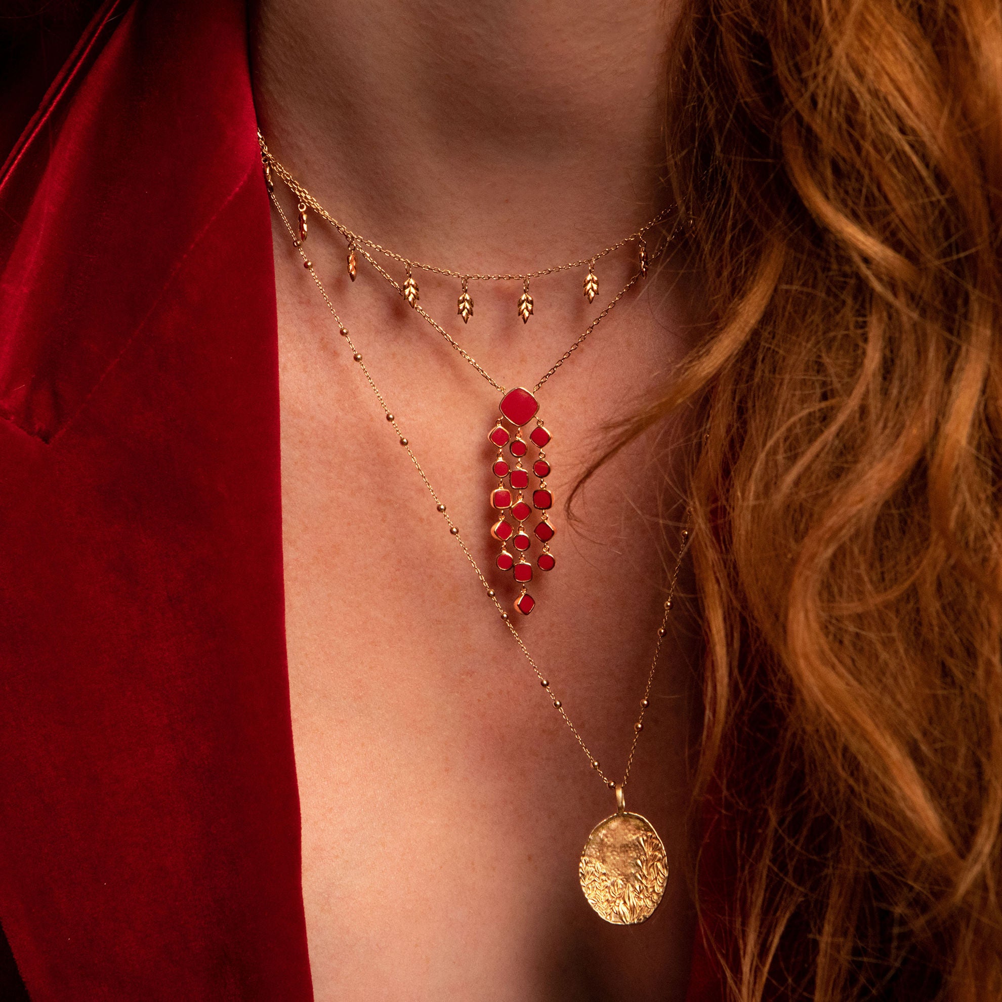 Alba - Red - Gold Plated Necklace - Ana et Cha