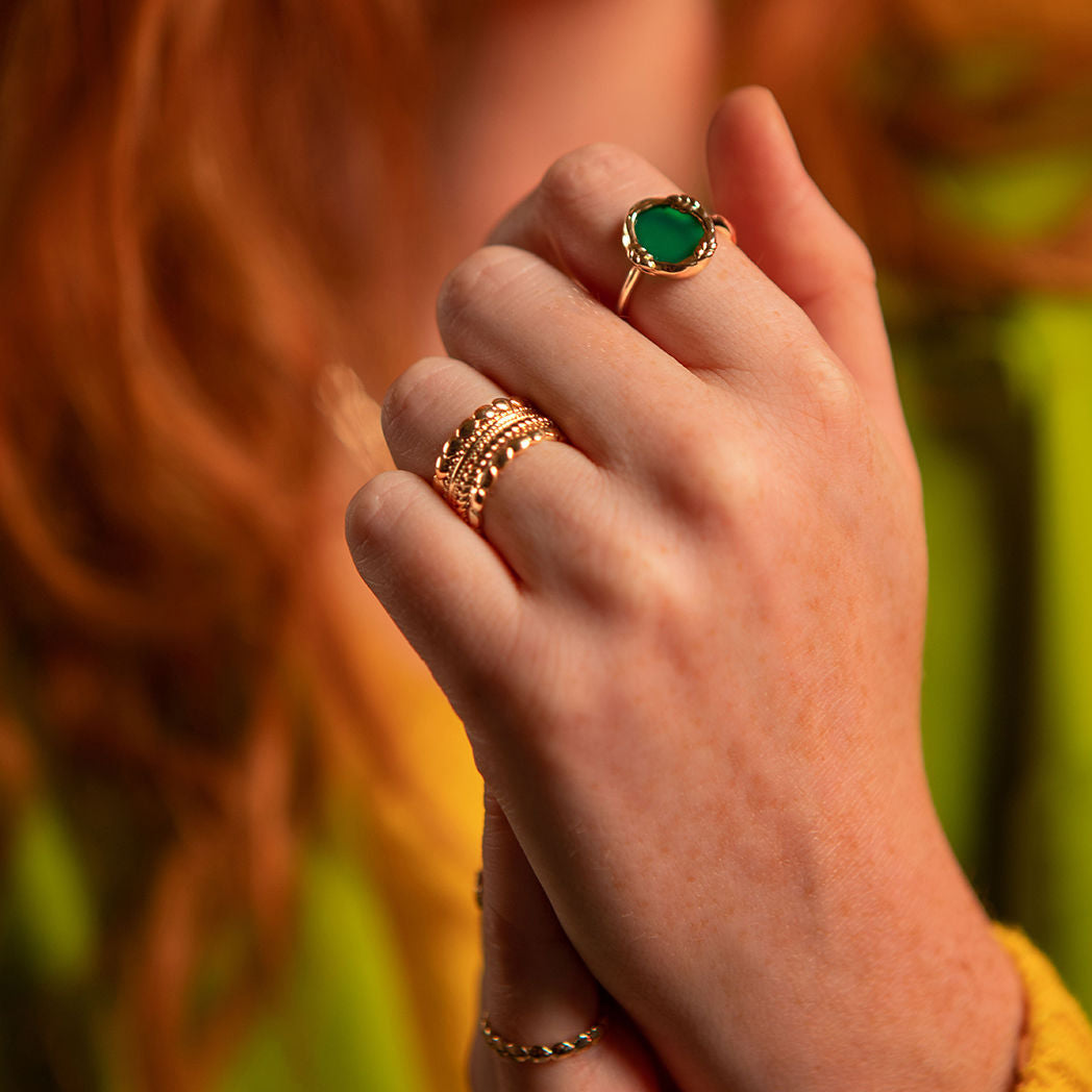 Poppi - Green Agate - Gold Plated Ring - Ana et Cha